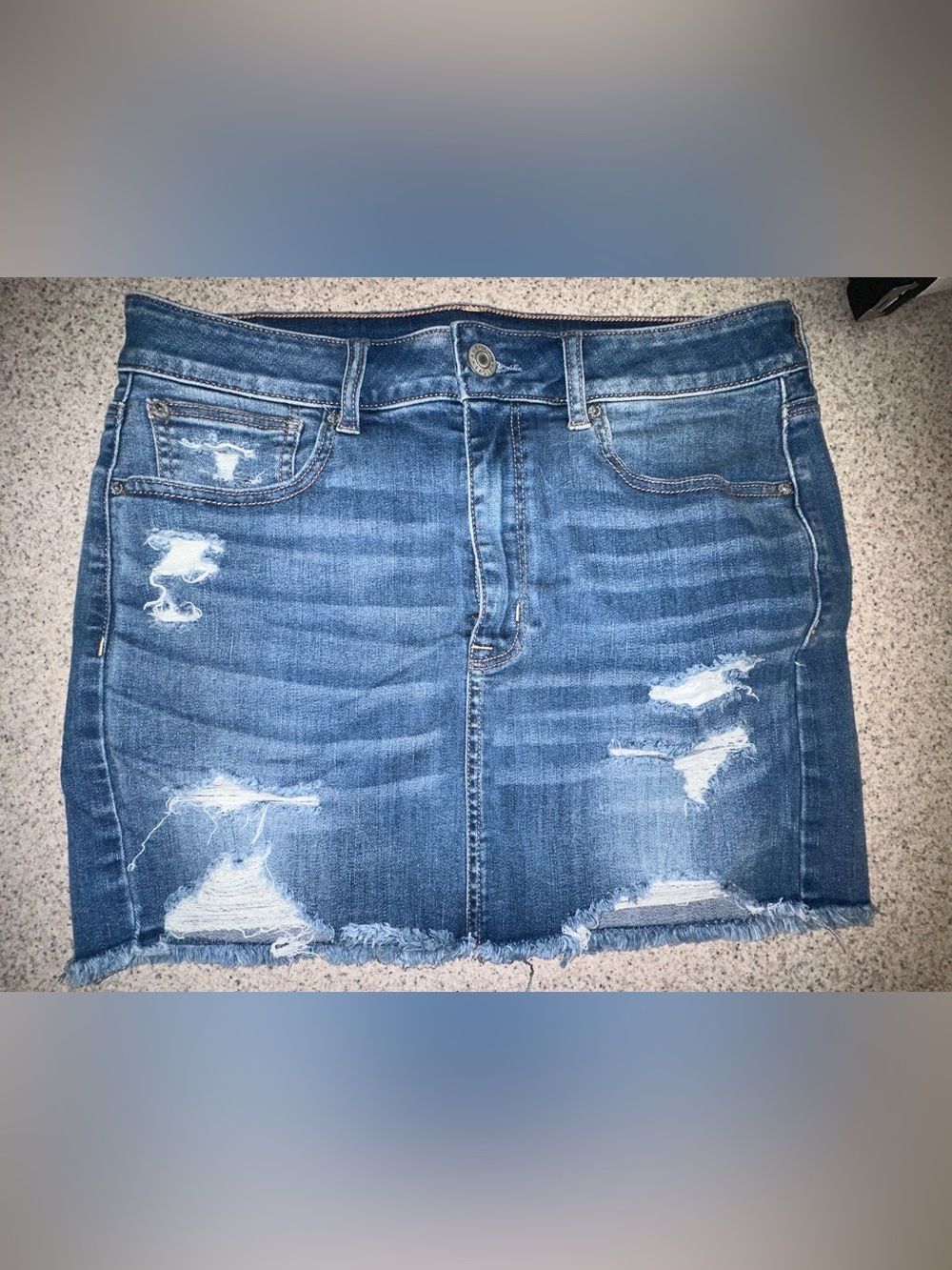 NWT American Eagle Distressed Blue Denim high waist stretch Mini Skirt size 12
